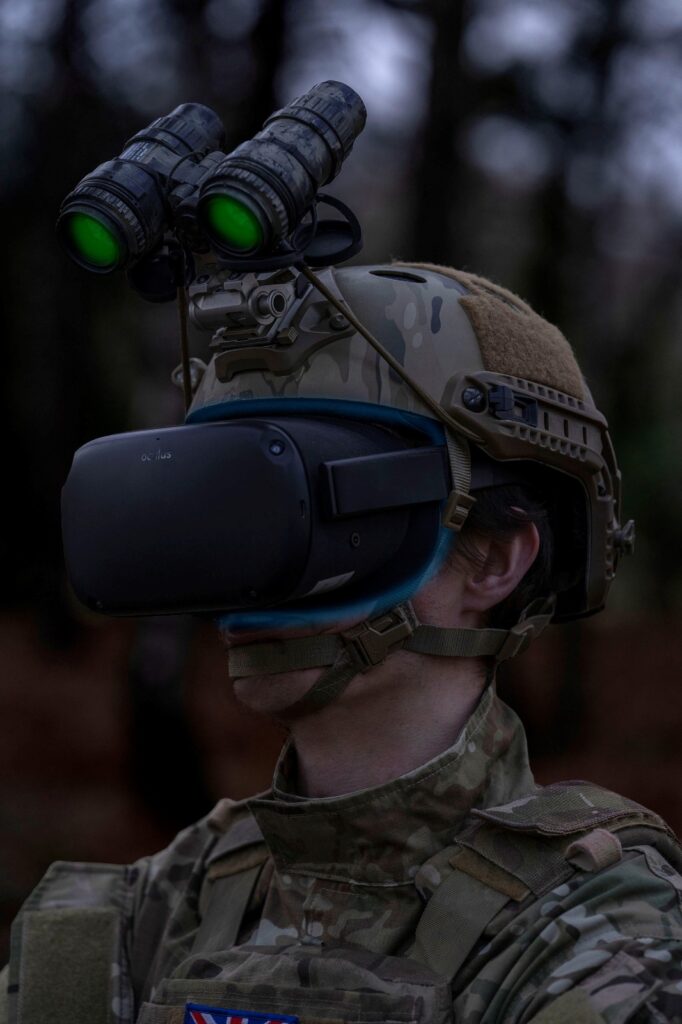 Nautilus International Next-Generation eXtended Reality (XR) Soldier Wearing Virtual Reality (VR) Goggles to conduct First Person View (FPV) drone strike